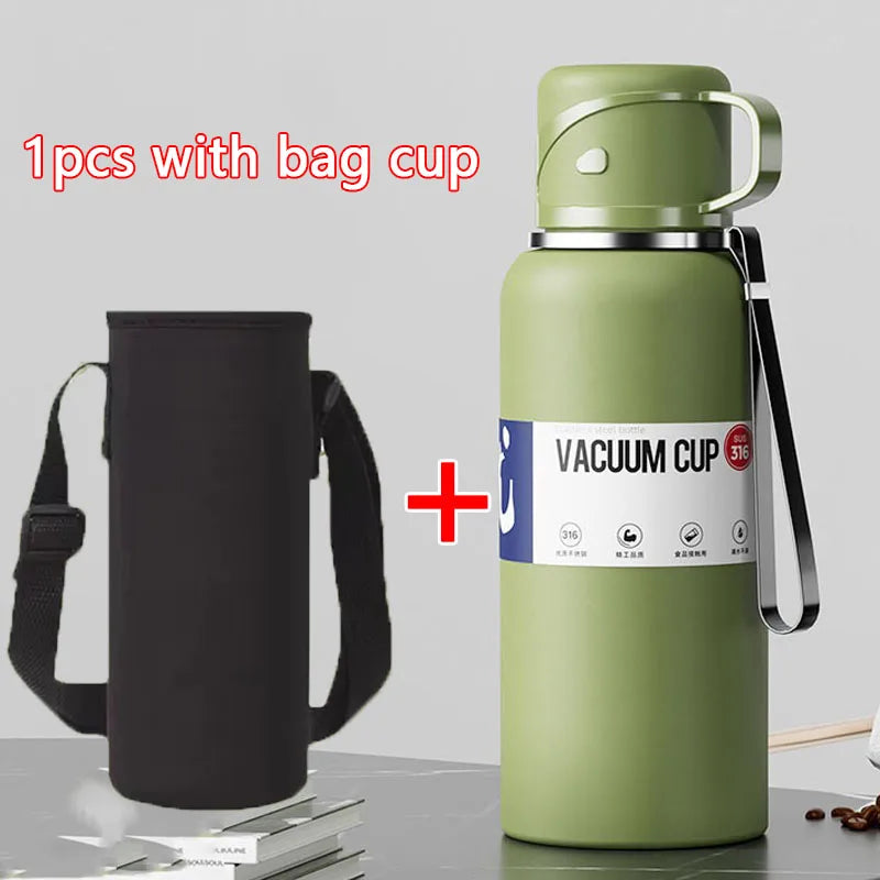 2L Thermal Water Bottle Large Capacity With Straw Stainless Steel Thermos Bottle Cold and Hot Water Bottle Sport Thermos Cup