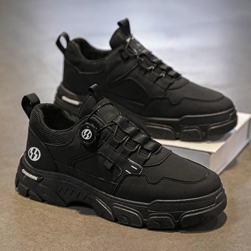 British Style Outdoor Men Work Shoes Rotating Button Fashion Motorcycle Shoes Versatile Men Casual Shoes Comfortable Sport Shoes