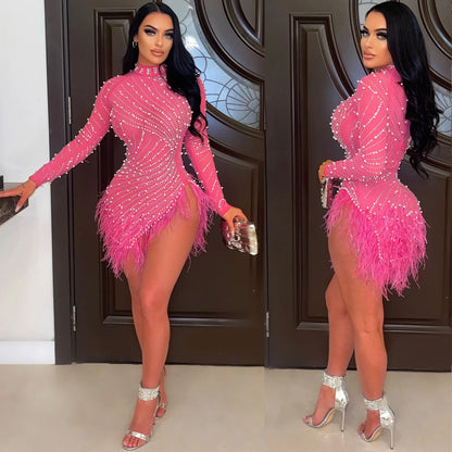 2022 Summer Fashion Sexy Tassel Mesh Embroidered Dress Women Irregular Short Skirt Mid-waist