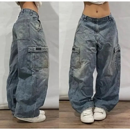 Street wear SOUTHPOLE women's jeans Y2K new Harajuku hip-hop black pants washed and ground white baggy jeans Gothic wide pants