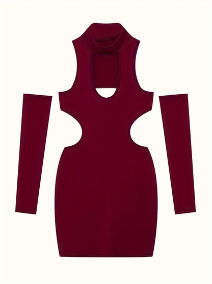 Spring Summer New European and American Solid Color Sexy Hollow Hanging Neck Tight Wrapped Hip Dress