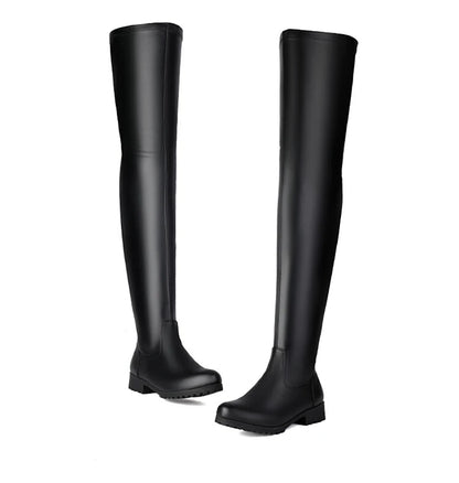 ANOVISHANA New Winter Autumn Over Knee Boots 3.5cm Square Heel Round Toe Leather Thigh High Fashion Big Size 45 46 47 48 US17