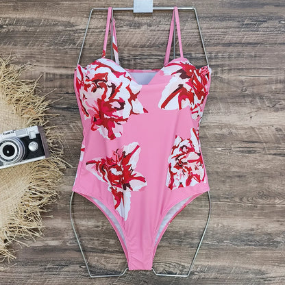 2023 New 2PC Push Up Women Bikini Set Skirt Floral Printed Bikinis Strappy Bandage Swimwear Brazilian Biquini Bathing Suit