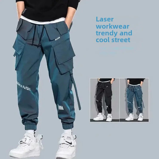2025 Spring And Autumn New Men's Cargo Pants Loose Fit Multiple Pockets With Drawstring Casual Style Japanese Trendy Brand