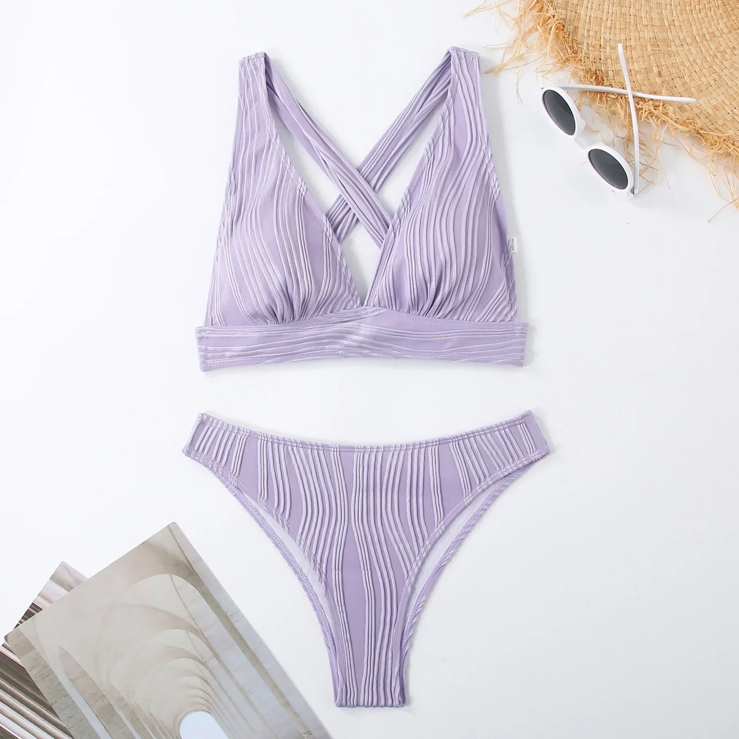 2025 Wrinkled Crinkled Bikini Women Swimwear Female Swimsuit Two-pieces Bikini Set High Cut Bathing Suit Swim Beach Wear Lady