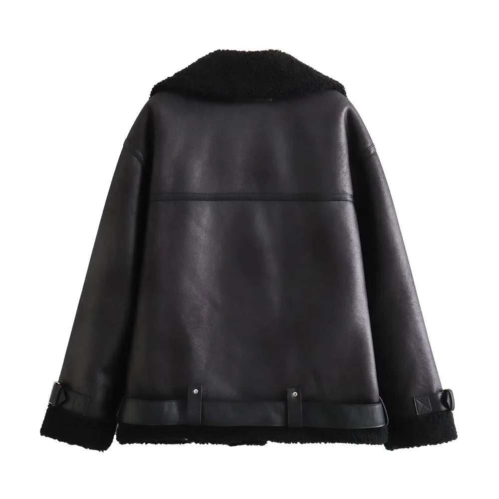 2024 RARF Autumn New Women's European and American Style Loose Fashion with Belt Double sided Collar Jacket Coat
