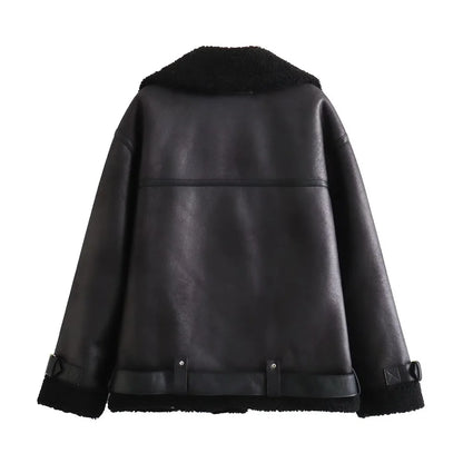 2024 RARF Autumn New Women's European and American Style Loose Fashion with Belt Double sided Collar Jacket Coat