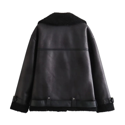 2024 RARF Autumn New Women's European and American Style Loose Fashion with Belt Double sided Collar Jacket Coat