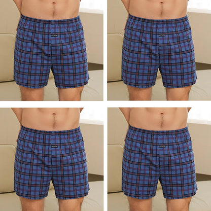 4pcs Male Arrow Pants Men Cotton Plaid Boxers Shorts Loose Mid-Waisted Men's Plus Size Underwear Homewear Comfortable Panties