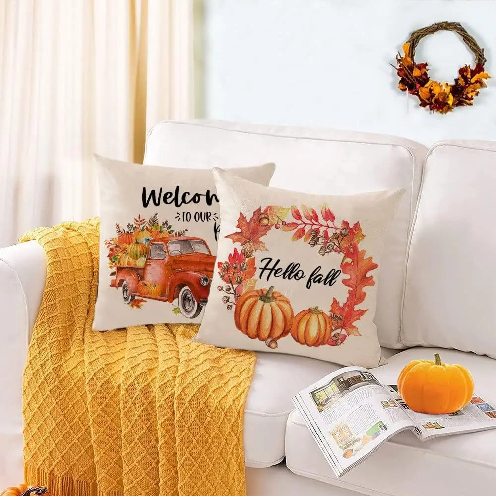 18x18 Inches Autumn Pumpkin Cushion Cover Pillow Cover Thanksgiving Decor Pillowcase Maple Leaves Printed Cushion Case for Couch