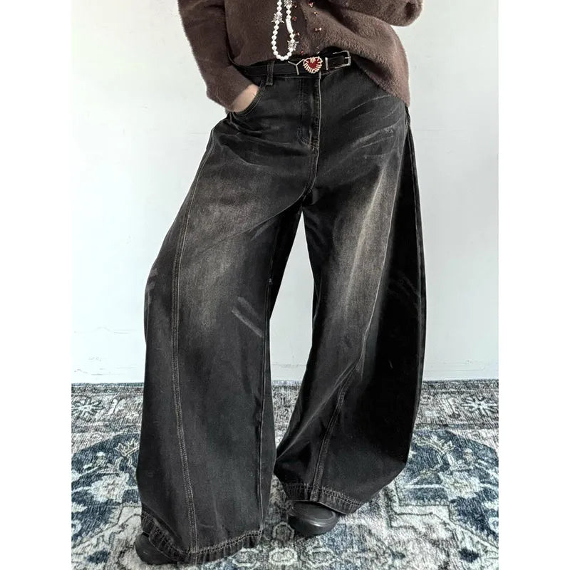 Y2K Spring and Autumn Trendy Straight leg Washed Jeans for Men and Women American Couple Personalized Loose Retro Casual Pants