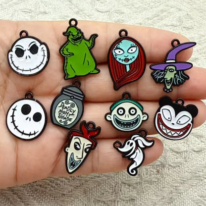 10pcs Halloween Charm Jewelry Accessories Enamel Necklace Earring Pendant Diy Making Supplies Alloy Metal Black Plated