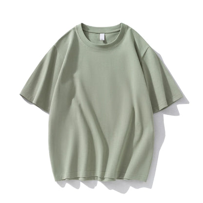 WAVLATII New Women Men 100% Cotton T shirts Female 280 GSM Khaki Casual Oversize Tees Unisex White Basic Tops for Male WT2477