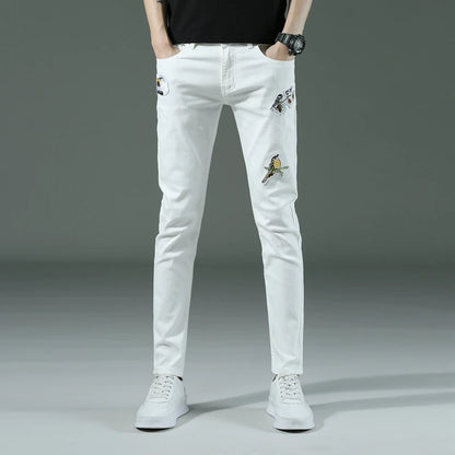 7 Styles 2022 New Men's White Slim Jeans Advanced Stretch Skinny Jeans Embroidery Decoration Denim Trousers Male Brand Clothes