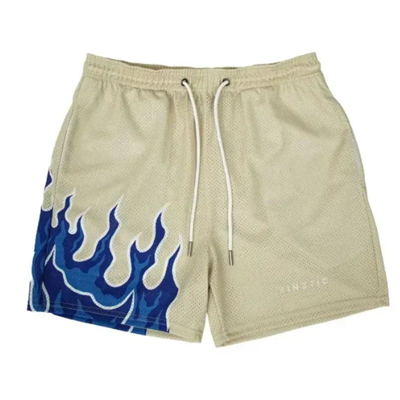 2023 Mesh Breathable Men Shorts GYM Basketball Running Quick-Drying Shorts Baggy Flame Print Fashion Shorts Summer Shorts
