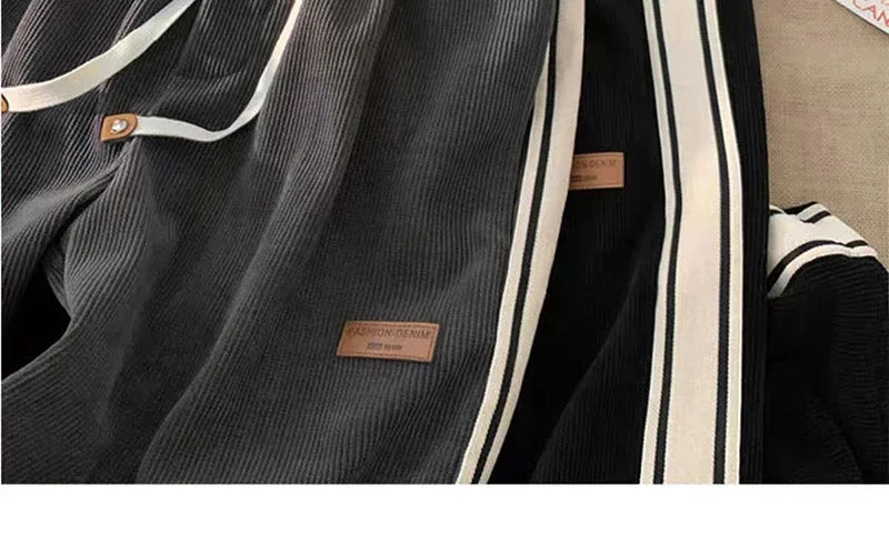 2024 Corduroy Striped Sweatpants Women Streetwear Thick Wide Leg Pants Y2K Harajuku High Waist Joggers Korean Baggy Trousers