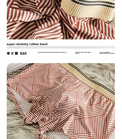 3PCS/Pack Fashion Striped Ice Silk Cool Breathable Men's Panties Comfortable Crotch Boxers Man High Elastic Waistband Underpants