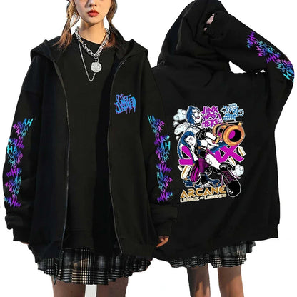 Arcane-Jinx Zipper Hoodie Monkey Graffiti Zip Up Jacket Men Women Game Lover Popular Sweatshirts HipHop Streetwear Pullover Gift