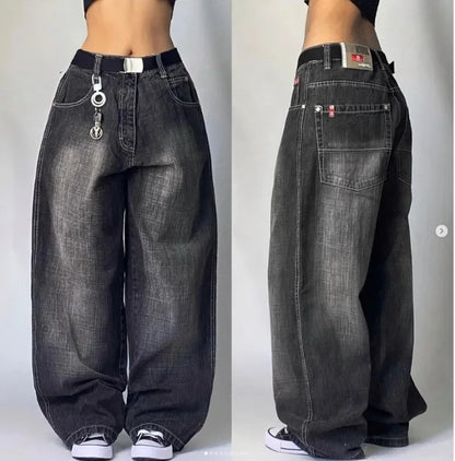 Street wear SOUTHPOLE women's jeans Y2K new Harajuku hip-hop black pants washed and ground white baggy jeans Gothic wide pants