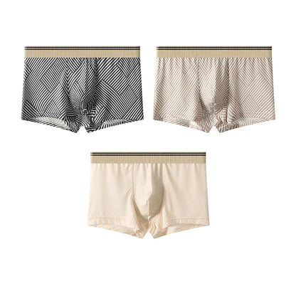 3PCS/Pack Fashion Striped Ice Silk Cool Breathable Men's Panties Comfortable Crotch Boxers Man High Elastic Waistband Underpants