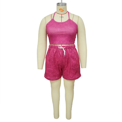 Waterarea Plus Size Women's Set Knit Ribbed Tank Top and Pocket Side Shorts Suit 2025 Summer INS Two 2 Piece Set OutfitTracksuit