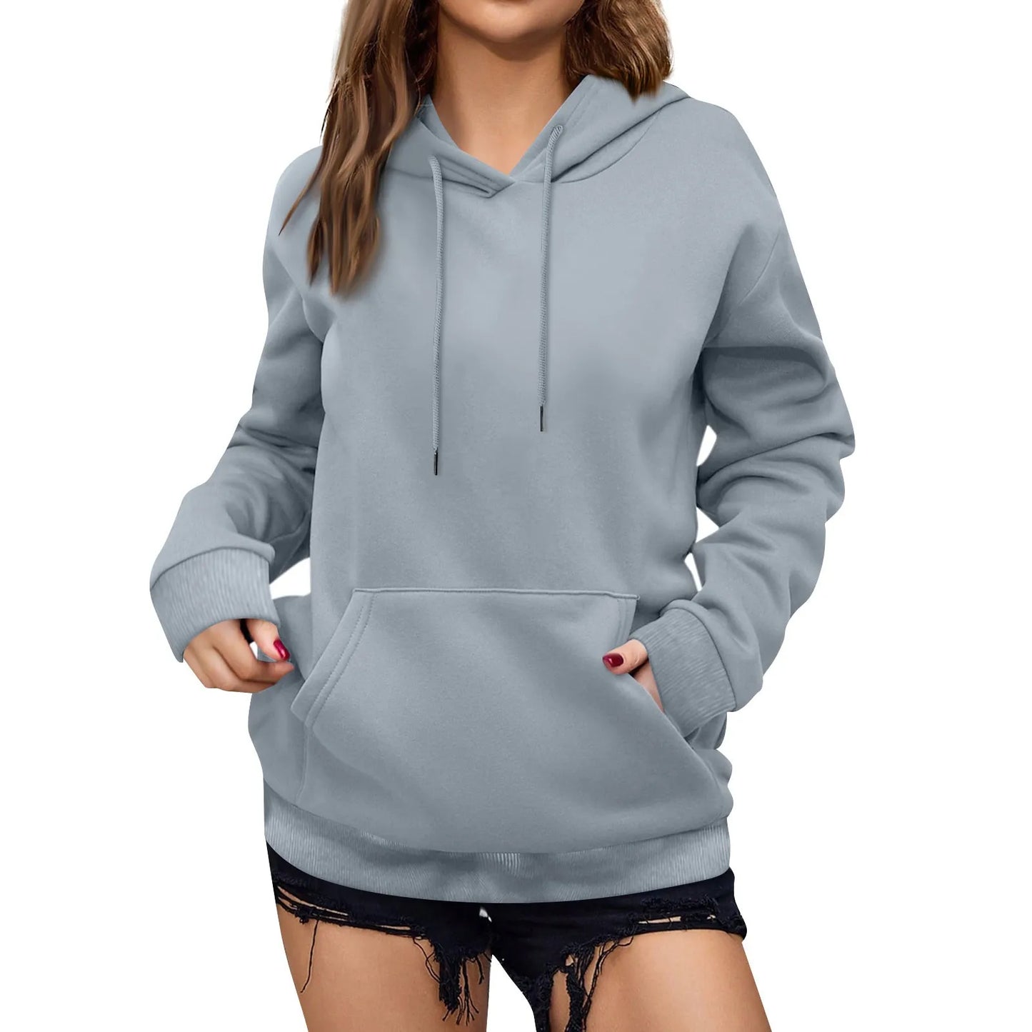 y2k Solid Minimalist Women's Hoodie, Long Sleeve With Pocket Casual Daily Wear 2024 Women Hoodies Autumn Sudadera de mujer