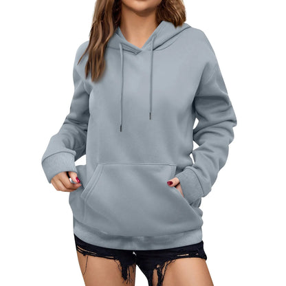 y2k Solid Minimalist Women's Hoodie, Long Sleeve With Pocket Casual Daily Wear 2024 Women Hoodies Autumn Sudadera de mujer