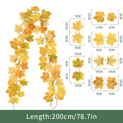 2M Artificial Maple Leaf Garland Thanksgiving Christmas Hanging Wall Decor Fake Fallen Leaves Autumn Decor Rattan Wedding Props