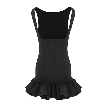 Black Sexy Women A-Line Dresses Summer New Fashion Zippers Tank Sleeve Mini Dress Elegant Female Backless Casual Slim Dresses