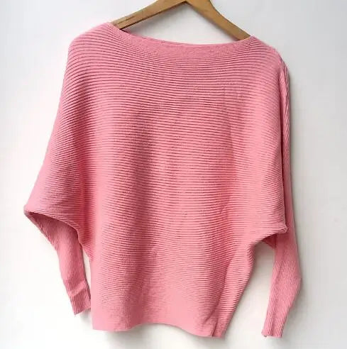 19 Colors Women Knitted Long Batwing Sleeves Loose Sweater Autumn Outstreet High Stretch Knitwear Wide Collar Pullover Knits