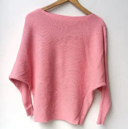19 Colors Women Knitted Long Batwing Sleeves Loose Sweater Autumn Outstreet High Stretch Knitwear Wide Collar Pullover Knits