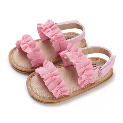 0-18M Baby Cute Preschool Summer Sandals Pleated Upper Princess Casual Soft Rubber Sole Anti Slip Shoes Girl's Walking Shoes