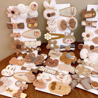 Autumn Winter 8Pcs Kids Hairclip Cartoon Bear Cute Bowknot Baby Princess Hair Accessories Newborn Cream Color Hairclips For Girl