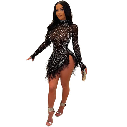 2022 Summer Fashion Sexy Tassel Mesh Embroidered Dress Women Irregular Short Skirt Mid-waist