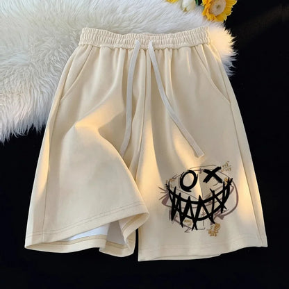 2025 The Latest Cotton Fabric Shorts Men's and Women's Summer Loose Devil Print Casual All-match Five Point Pants Simple