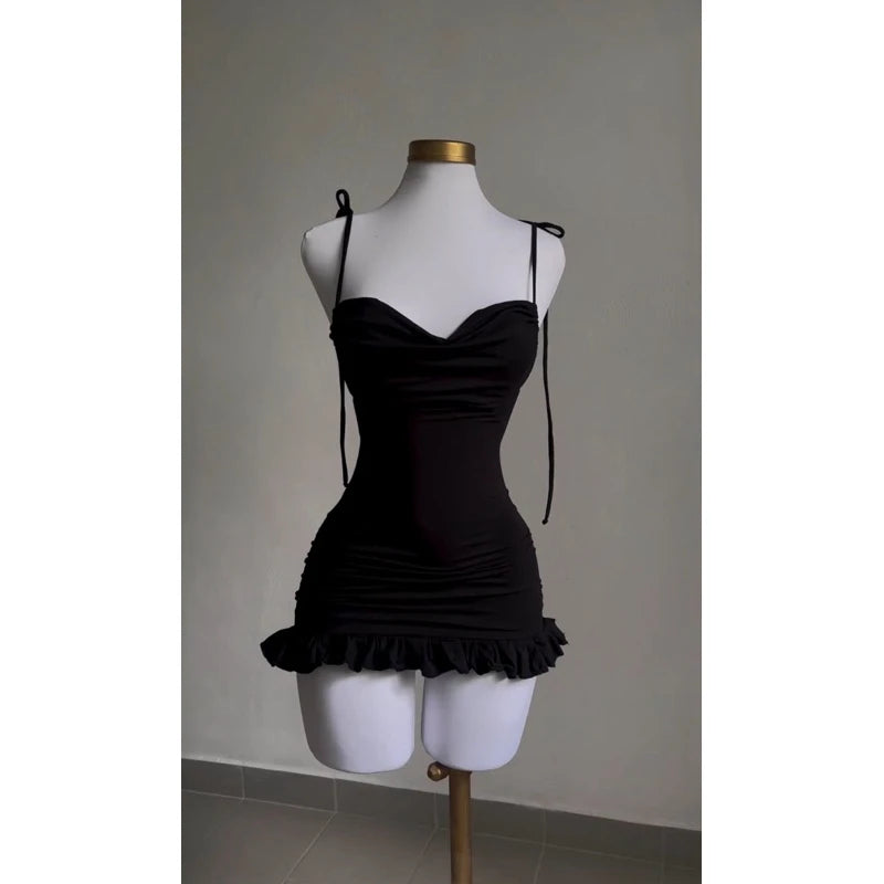 2024 European and American new dress with summer high-end feel Y2K sexy backless lace up spicy girl's hip hugging skirt