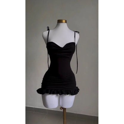 2024 European and American new dress with summer high-end feel Y2K sexy backless lace up spicy girl's hip hugging skirt