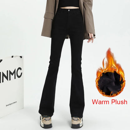 Woman American High Waist Slim Fit Bell Bottom Jeans Female Fashion Y2k Flare Pants Girls Elastic Designer Black Denim Trousers