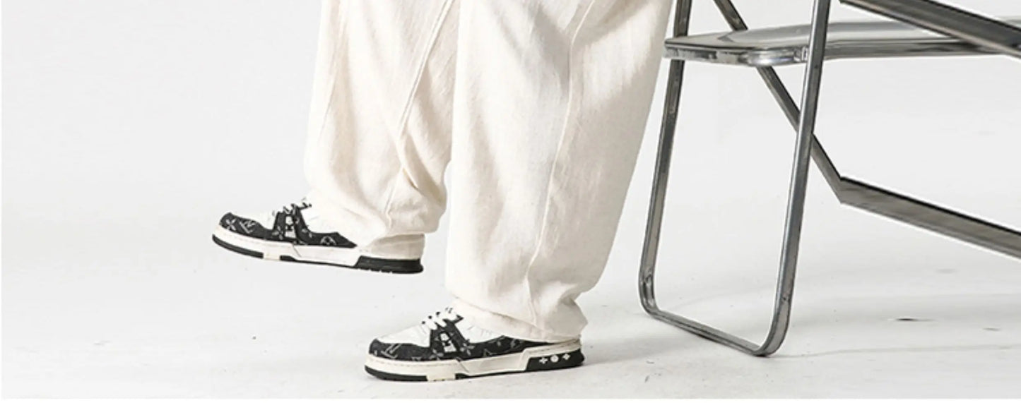 Summer Wide Leg Pants Men's Cotton Linen Harun Loose Pants Men Casual Elastic Waist Circumference Lantern Trousers Plus Size 5XL