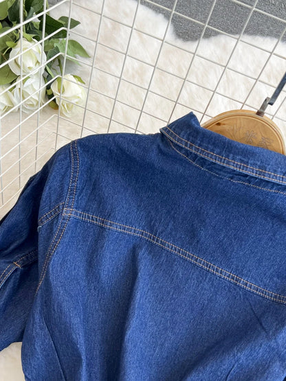 XFPV Women's Sweet Short Denim Dress For Women  Belt Slim Short Sleeved Vestidos Korean Fashion Spring Summer 2025 SM11153