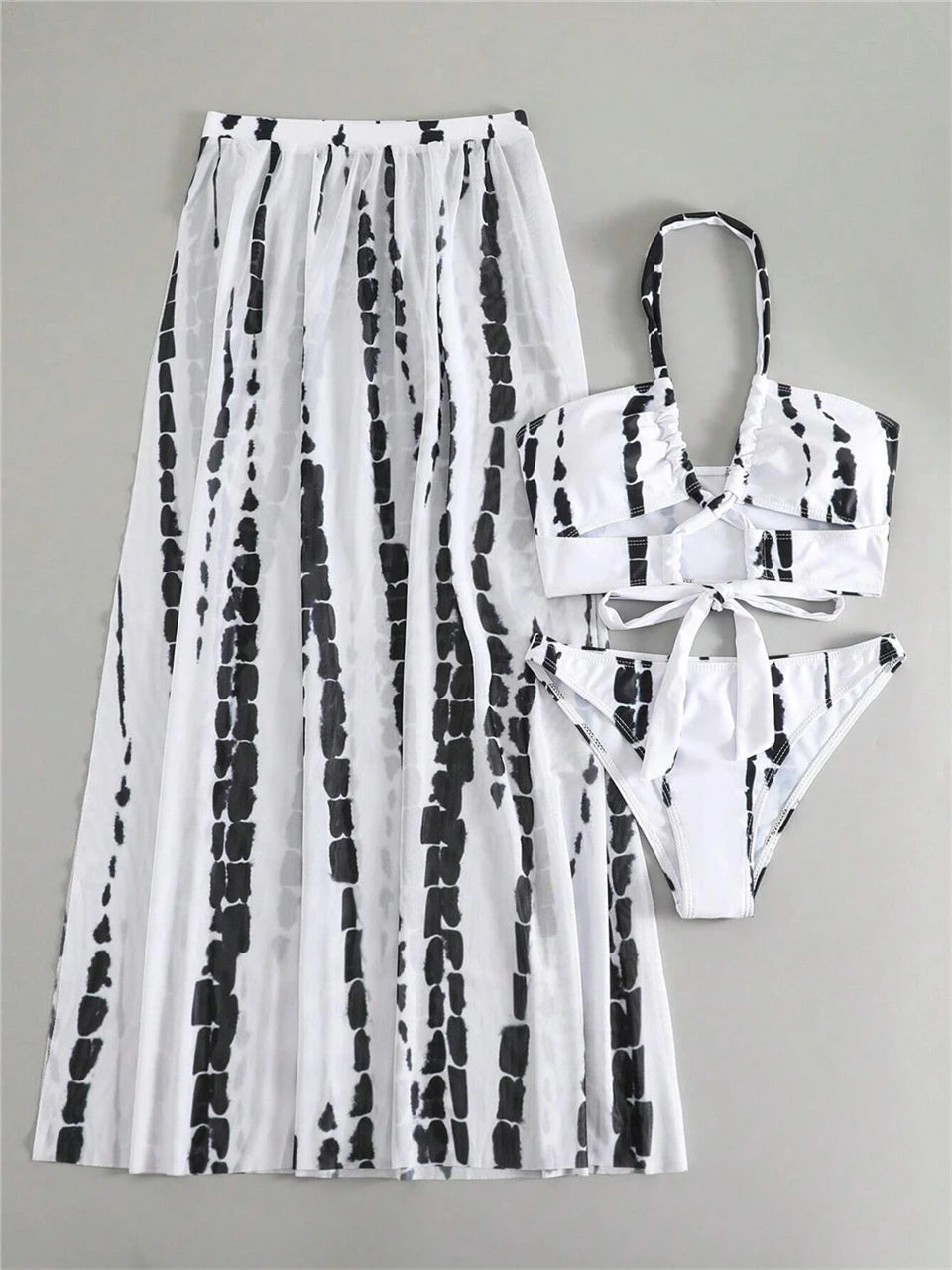 3 Pieces Tie Dye Cross Bikini 2023 Women Sexy Halter Swimsuit & Cover Up Pants Swimwear Bathers Bathing Swimming Suit Beachwear