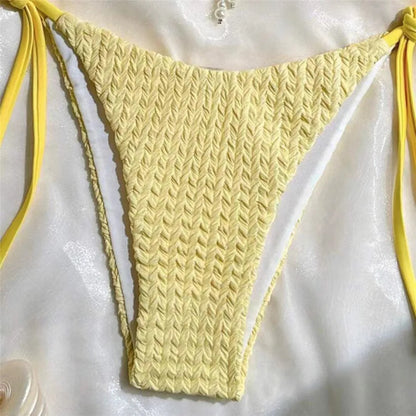 Yellow Halter String Triangle Micro Bikini Thong Solid Swimwears Micro Thong Sexy Swimsuit Women Bathing Suit Bikinis Sets 2025