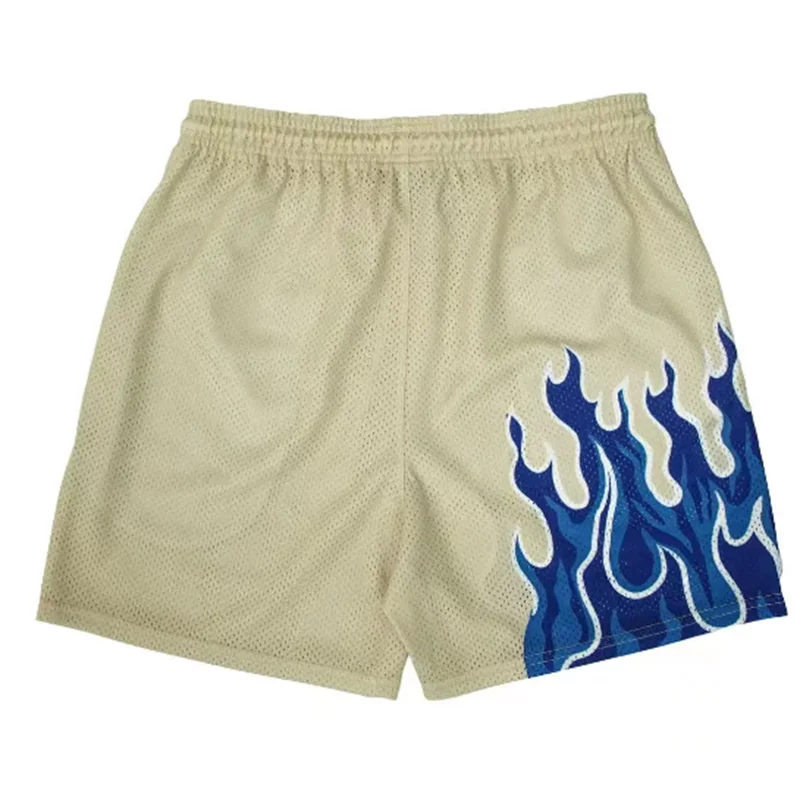 2023 Mesh Breathable Men Shorts GYM Basketball Running Quick-Drying Shorts Baggy Flame Print Fashion Shorts Summer Shorts