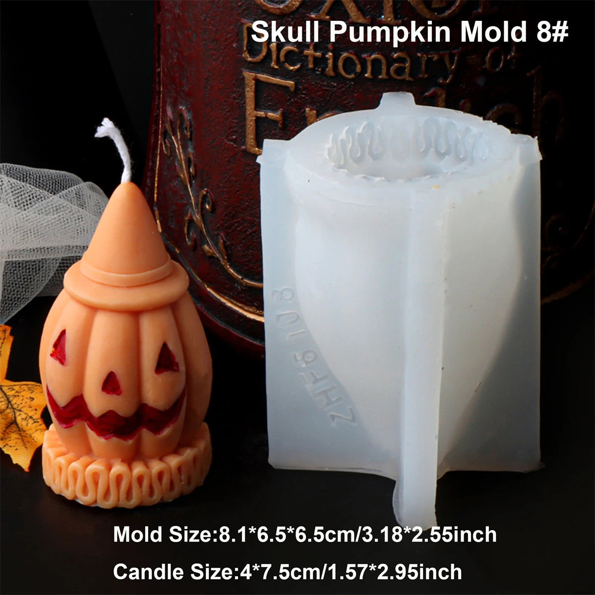 Square Pumpkin Candle Silicone Molds 3D Skull Pillar Candle Mold for DIY Ghost Pumpkin Epoxy Resin Halloween Party Home Decor
