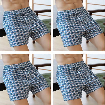 4pcs Male Arrow Pants Men Cotton Plaid Boxers Shorts Loose Mid-Waisted Men's Plus Size Underwear Homewear Comfortable Panties