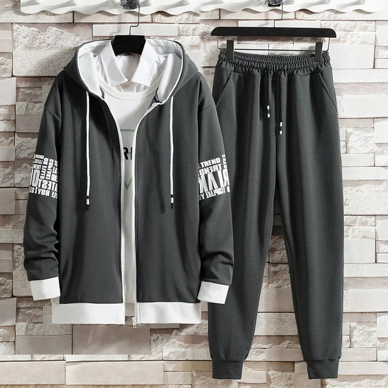 Casual Men's Sport Suit Loose Fit Hooded Cardigan Sweatshirt Pants Set Spring Autumn Season Stylish Outfit