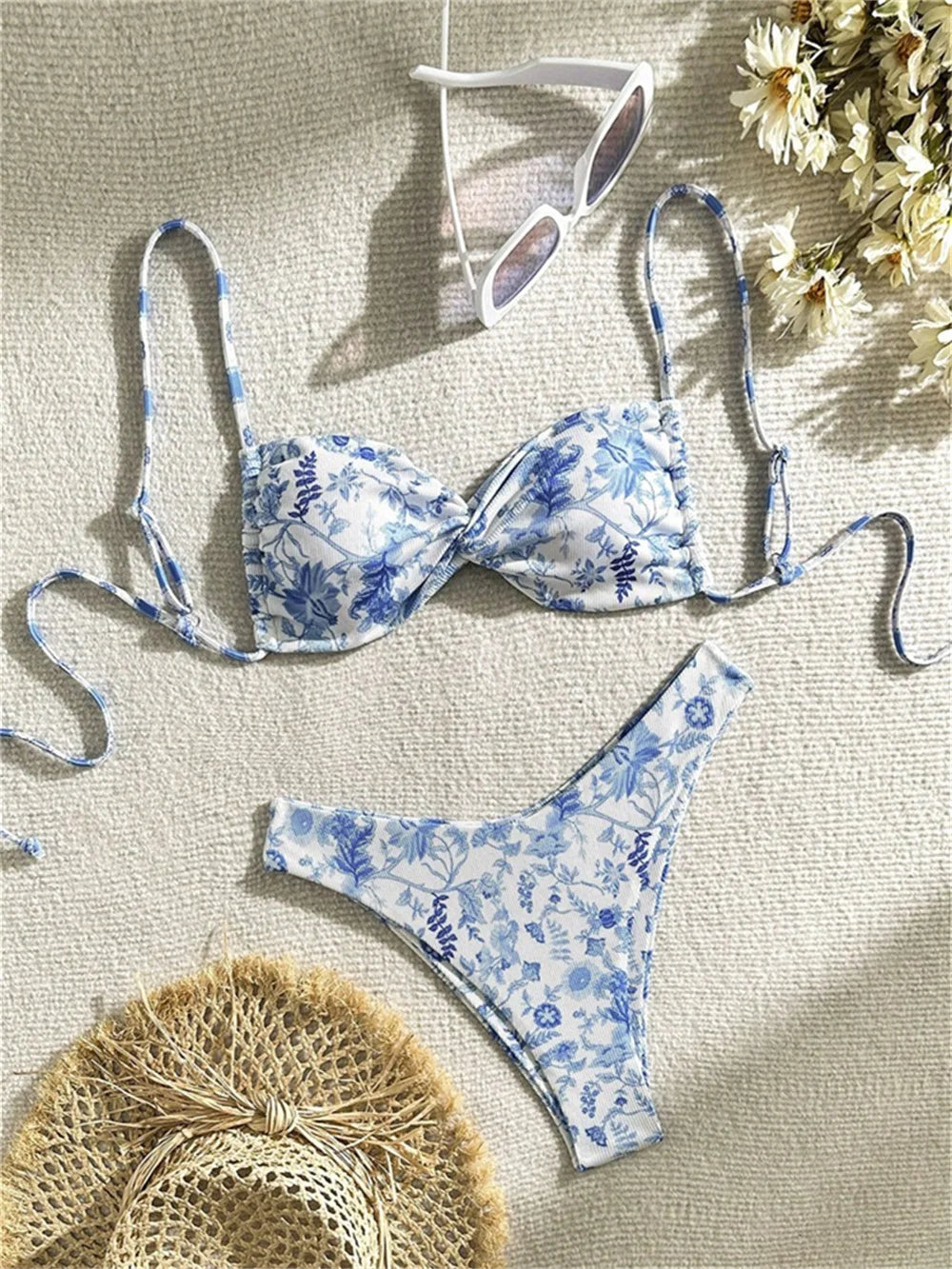 Vintage Floral Bikini Swimwear Y2K Sling Swimsuit String Backless Beach Outfits Bathing Suits Women Biquinis Femininos Sexys Set