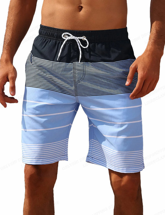 2025 Plaid Color Block Men's Resort 3D Printed Geometry Board Shorts Swim Trunks Elastic Drawstring Hawaiian Style Holiday Beach