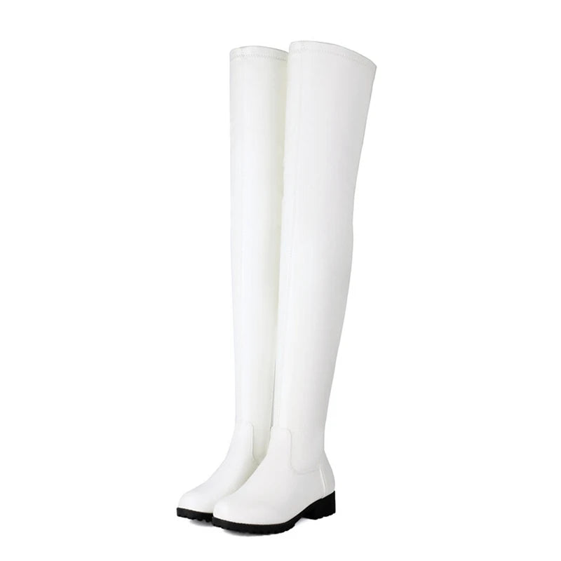 ANOVISHANA New Winter Autumn Over Knee Boots 3.5cm Square Heel Round Toe Leather Thigh High Fashion Big Size 45 46 47 48 US17