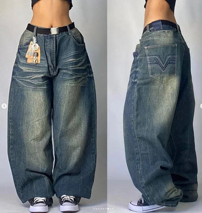 American Fashion Trend Selling Washed Jeans Women Men Y2K New Street Retro Joker Straight Wide Leg Pants Unisex Punk Loose Jeans